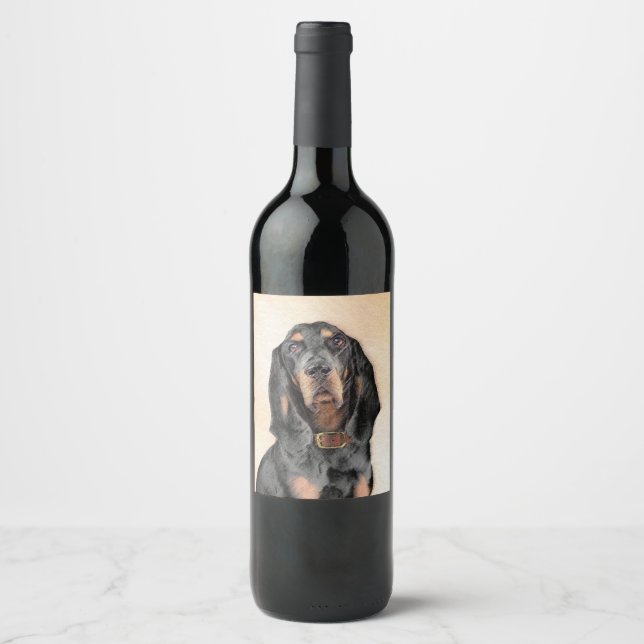 Black & Tan Coonhound Painting - Original Dog Art Wine Label (Front)