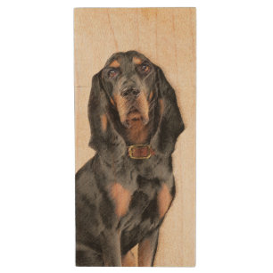 Black & Tan Coonhound Painting - Original Dog Art Wood Flash Drive