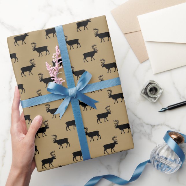 black tan Country moose pattern wrapping paper (Gifting)
