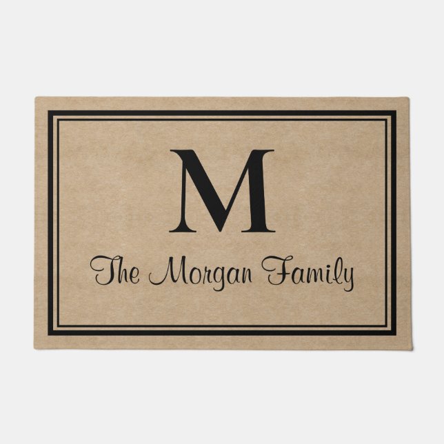 Black & Tan Craft Double Borders Custom Monogram Doormat (Front)