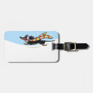 Black Tan Dachshund Cold Run Winter Luggage Tag