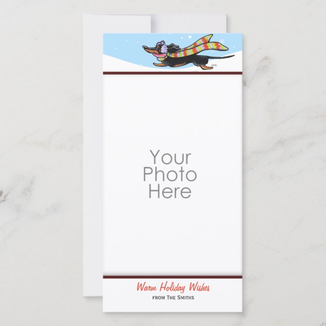 Black Tan Dachshund Cute Winter Holiday Card (Front)