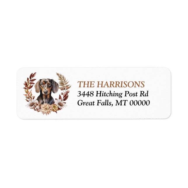 Black Tan Dachshund Dog Autumn Wreath Label (Front)