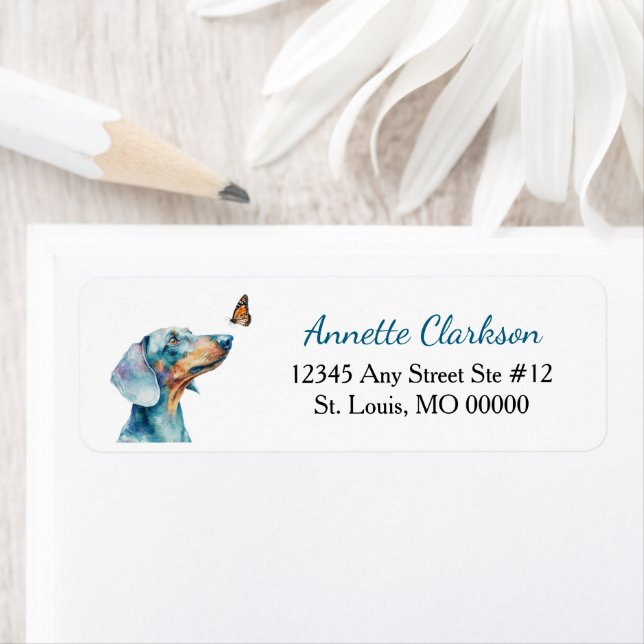 Black Tan Dachshund Dog Butterfly Wonder Label (Insitu)