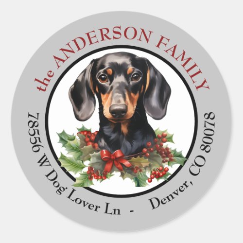 Black Tan Dachshund Dog Christmas Return Address Classic Round Sticker