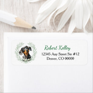 Black Tan Dachshund Dog Eucalyptus Leaf Wreath Label