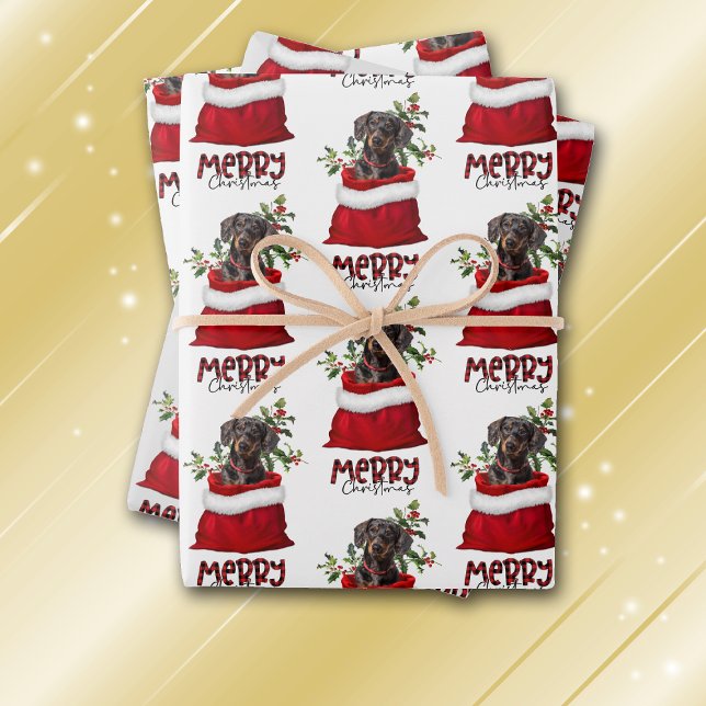 Black Tan Dachshund Dog in Holiday Gift Bag Wrapping Paper Sheets (Creator Uploaded)