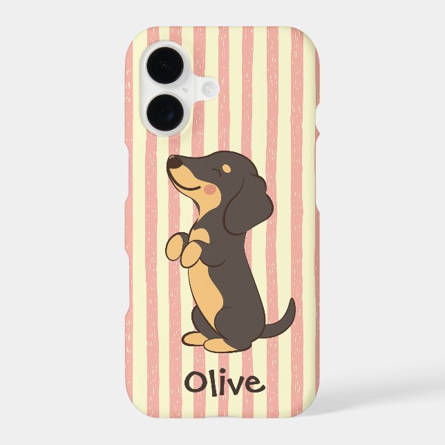 Black Tan Dachshund Dog Pink Stripes with Name Case-Mate iPhone Case (Back)