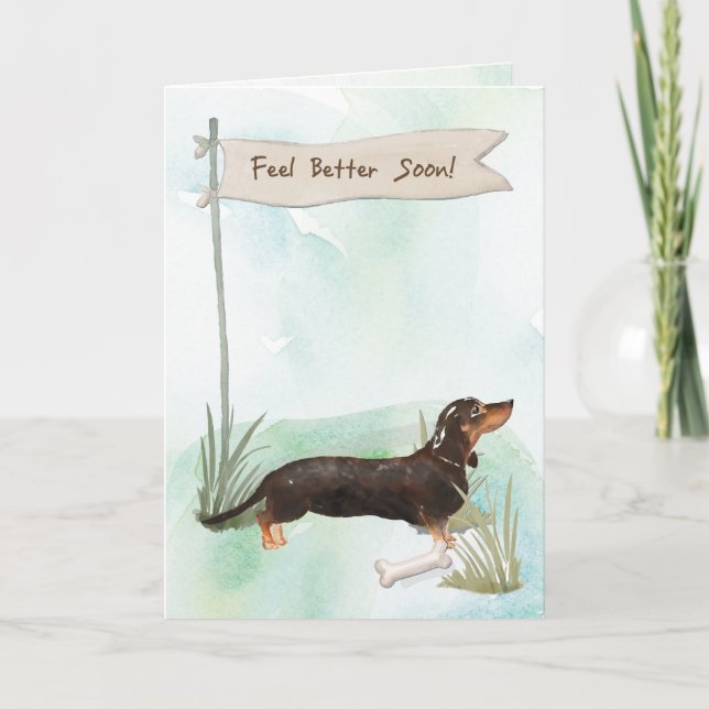 Black & Tan Dachshund Feel Better Surgery to Dog Card (Front)