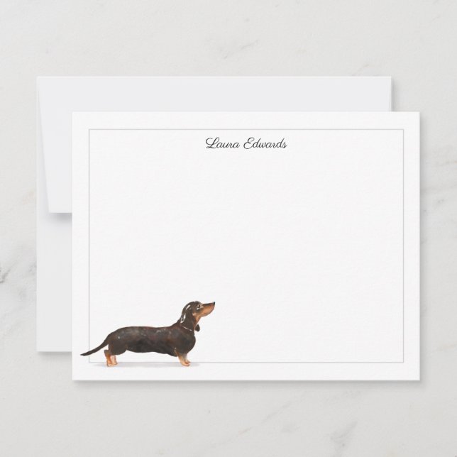 Black Tan Dachshund Gray Border Personalized Note Card (Front)