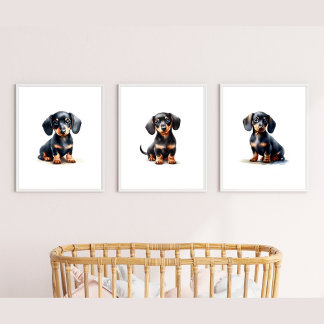 Black Tan Dachshund Print, Dachshund Pet Portrait Wall Art Sets
