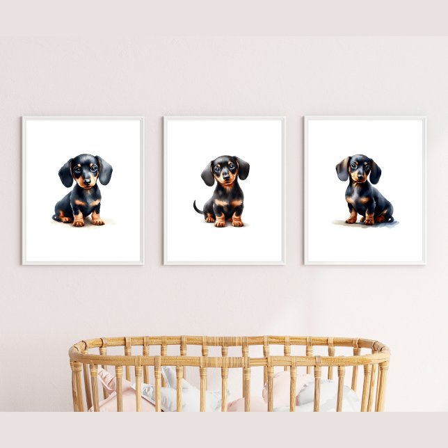 Black Tan Dachshund Print, Dachshund Pet Portrait Wall Art Sets (Creator Uploaded)