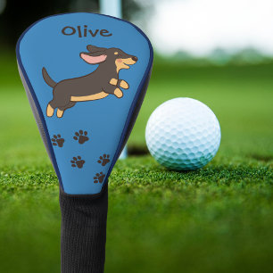 Black Tan Dachshund Running Blue Design Golf Head Cover