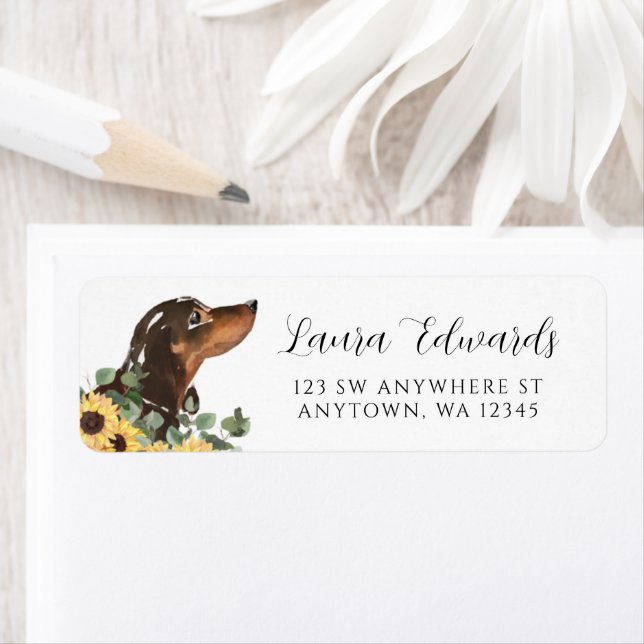 Black Tan Dachshund Sunflower Eucalyptus Label (Insitu)