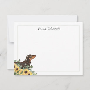 Black Tan Dachshund Sunflower Eucalyptus Note Card