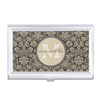 Black Tan Damasks Monogram Case For Business Cards