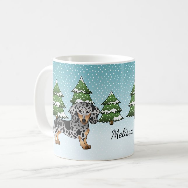 Black & Tan Dapple Short Hair Dachshund In Winter Coffee Mug (Front Left)