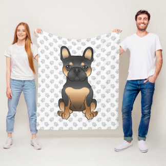 Black & Tan French Bulldog / Frenchie Cartoon Dog Fleece Blanket