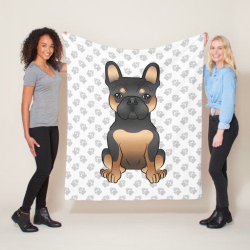 Black  Tan French Bulldog  Frenchie Cartoon Dog Fleece Blanket