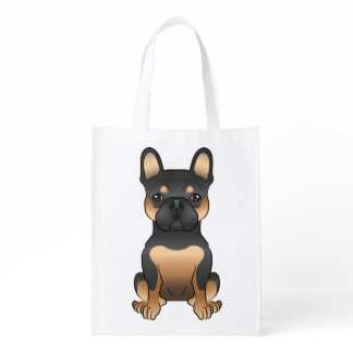 Black &amp; Tan French Bulldog / Frenchie Cartoon Dog Grocery Bag