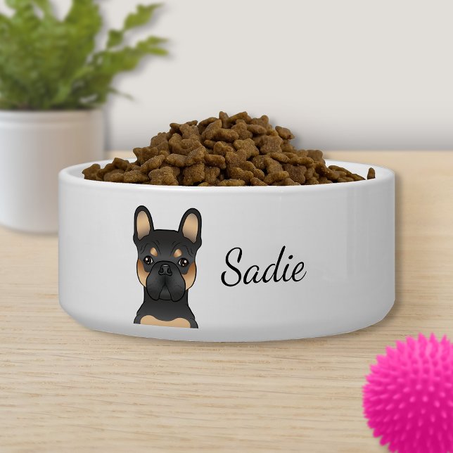 Black & Tan French Bulldog / Frenchie Dog & Name Bowl (Creator Uploaded)