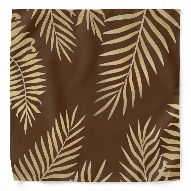 Black Tan Gold Palm Leaves Pocket Square Bandana (Front)