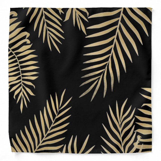 Black Tan Gold Palm Leaves Pocket Square Bandana (Front)