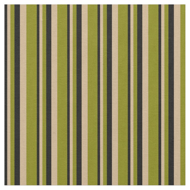 Black, Tan & Green Striped Pattern Fabric (Close Up)