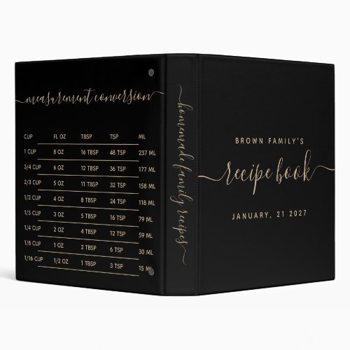 Black Tan Kitchen Measurement Cook Recipe 3 Ring Binder