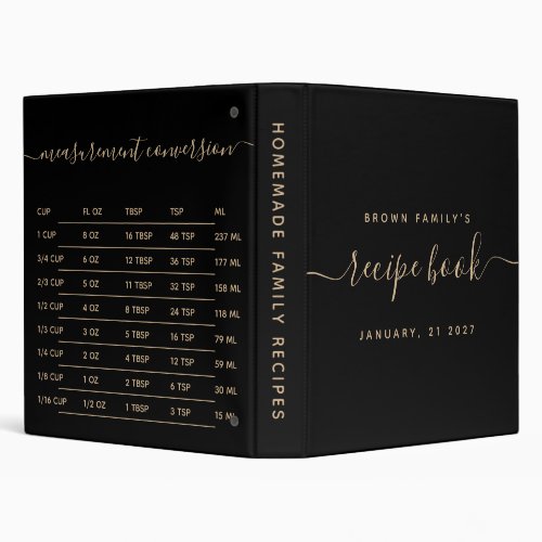 Black Tan Kitchen Measurement Cooking Recipe 3 Ring Binder