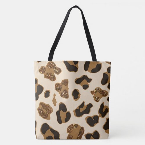 Black tan  leopard glitter large tote bag