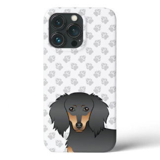 Black &amp; Tan Long Hair Dachshund Cartoon Dog Head iPhone 13 Pro Case