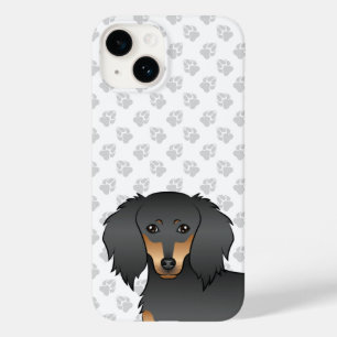 Black & Tan Long Hair Dachshund Cartoon Dog Head Case-Mate iPhone 14 Case