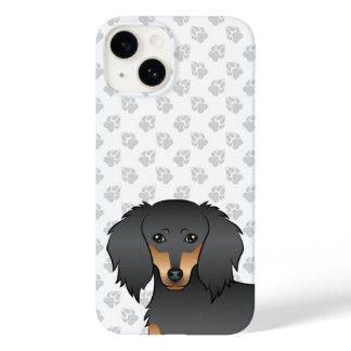 Black &amp; Tan Long Hair Dachshund Cartoon Dog Head Case-Mate iPhone 14 Case