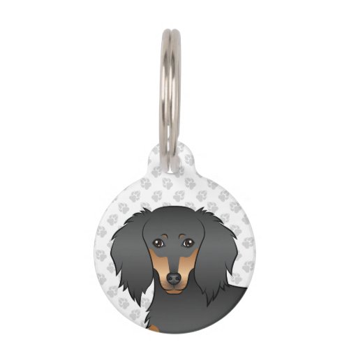 Black  Tan Long Hair Dachshund Cartoon Dog Head Pet ID Tag