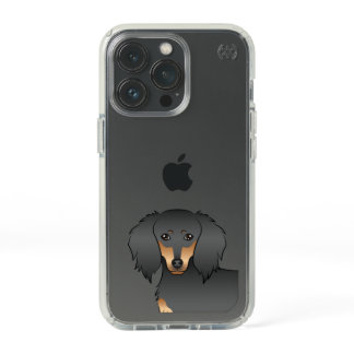 Black &amp; Tan Long Hair Dachshund Cartoon Dog Head Speck iPhone 13 Pro Case