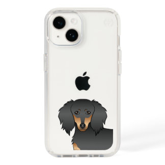 Black &amp; Tan Long Hair Dachshund Cartoon Dog Head Speck iPhone 14 Case