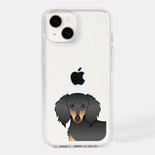 Black  Tan Long Hair Dachshund Cartoon Dog Head Speck iPhone 14 Case