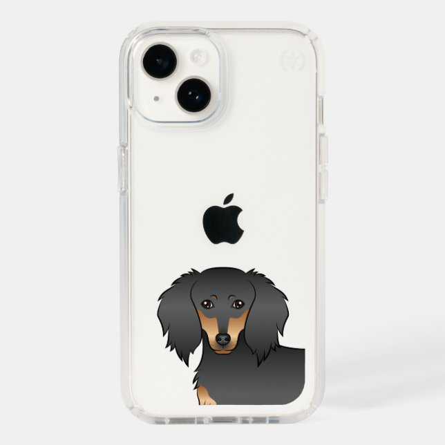 Black & Tan Long Hair Dachshund Cartoon Dog Head Speck iPhone Case (Front)