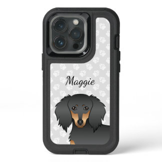 Black &amp; Tan Long Hair Dachshund Cartoon Dog &amp; Name iPhone 13 Pro Case