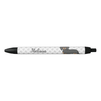 Black &amp; Tan Long Hair Dachshund Cartoon Dog &amp; Name Pen