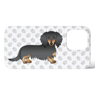 Black &amp; Tan Long Hair Dachshund Cartoon Dog &amp; Paws iPhone 13 Pro Case