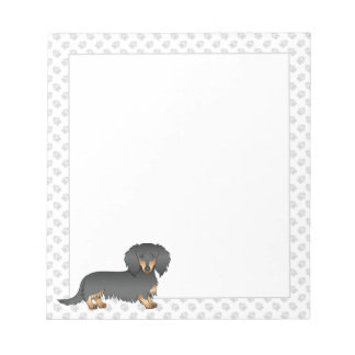 Black &amp; Tan Long Hair Dachshund Cartoon Dog &amp; Paws Notepad