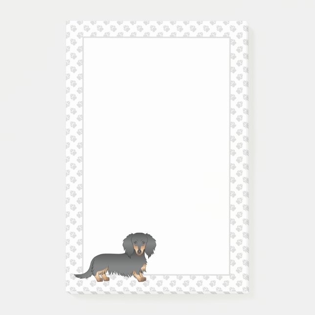 Black & Tan Long Hair Dachshund Cartoon Dog & Paws Post-it Notes (Front)