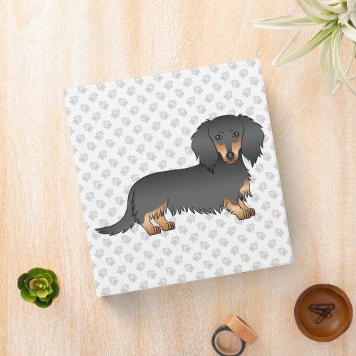 Black  Tan Long Hair Dachshund Cartoon Dog  Text 3 Ring Binder