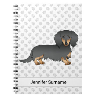 Black &amp; Tan Long Hair Dachshund Cartoon Dog &amp; Text Notebook
