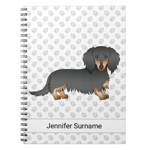 Black  Tan Long Hair Dachshund Cartoon Dog  Text Notebook