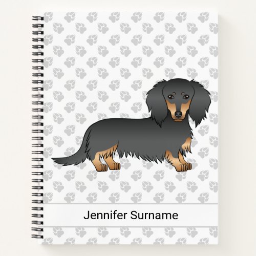 Black  Tan Long Hair Dachshund Cartoon Dog  Text Notebook