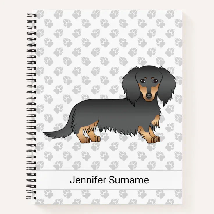 Black & Tan Long Hair Dachshund Cartoon Dog & Text Notebook | Zazzle Black & Tan Long Hair Dachshund Cartoon Dog & Text Notebook | Zazzle