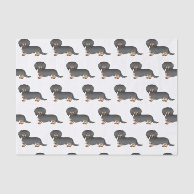 Black & Tan Long Hair Dachshund Cute Dog Pattern Tissue Paper (Front)
